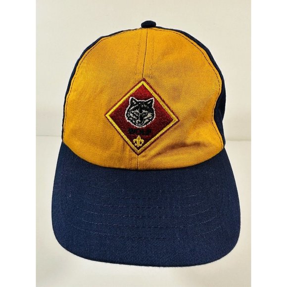 Wolves Cub Scout Hat Cap Yellow Blue Adjustable Boy Scouts Vintage BSA Size S/M - Picture 2 of 10